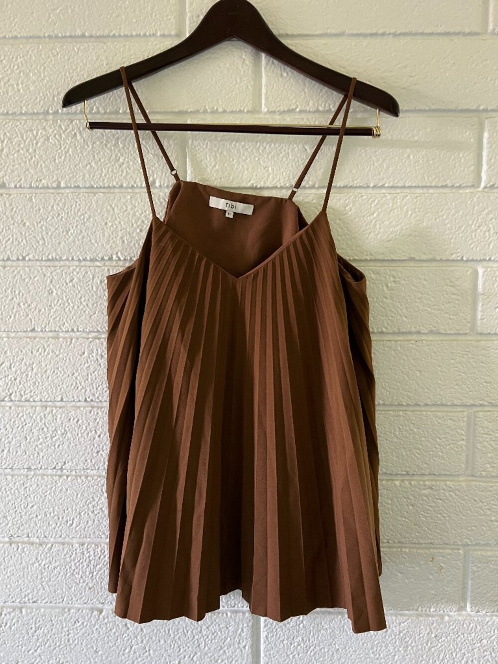 Tibi Edith Pleating Accordion Pleated Camisole Top Brown Size 10 - Picture 1 of 4